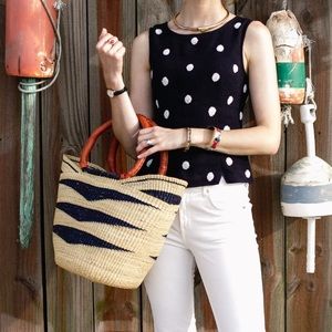 Anthropologie Odille white beaded polka dot top